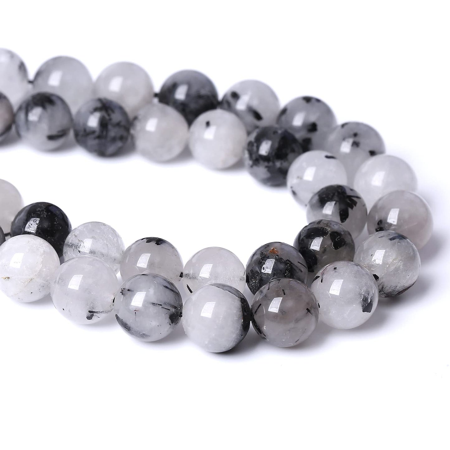 10MM 36PCS Natural Crystal Stone Black Rutile Quartz Gemstone 2A Grade Loose Beads for Jewelry Making DIY Bracelet Necklace Semi Precious Beads 1 Strand