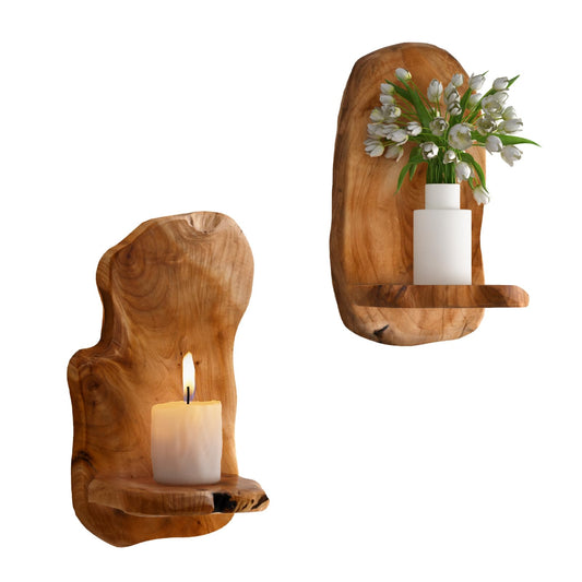 JOLLYMER Wall Sconce Candle Holder, Wall Mount Wooden Candle Holders, Rustic Wall Decor for Bathroom Bedroom Living Room, Set of 2