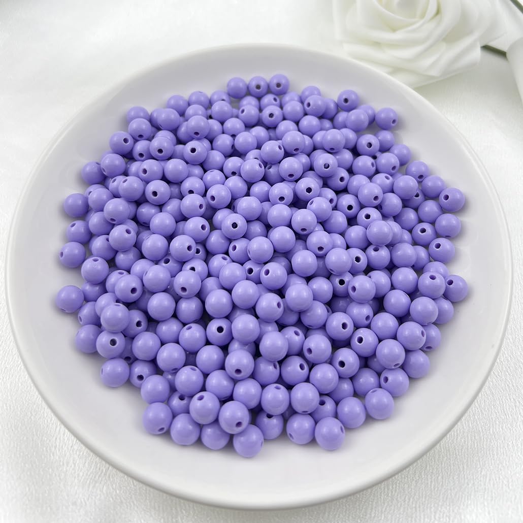 Mulutoo 1000Pieces 6MM Acrylic Round Beads Round Acrylic Balls Chunky Beads Smooth Spacer Plastic Pastel Beads Craft Beads for Necklace and Bracelet Making Crafting Supplies(185-light Purple)