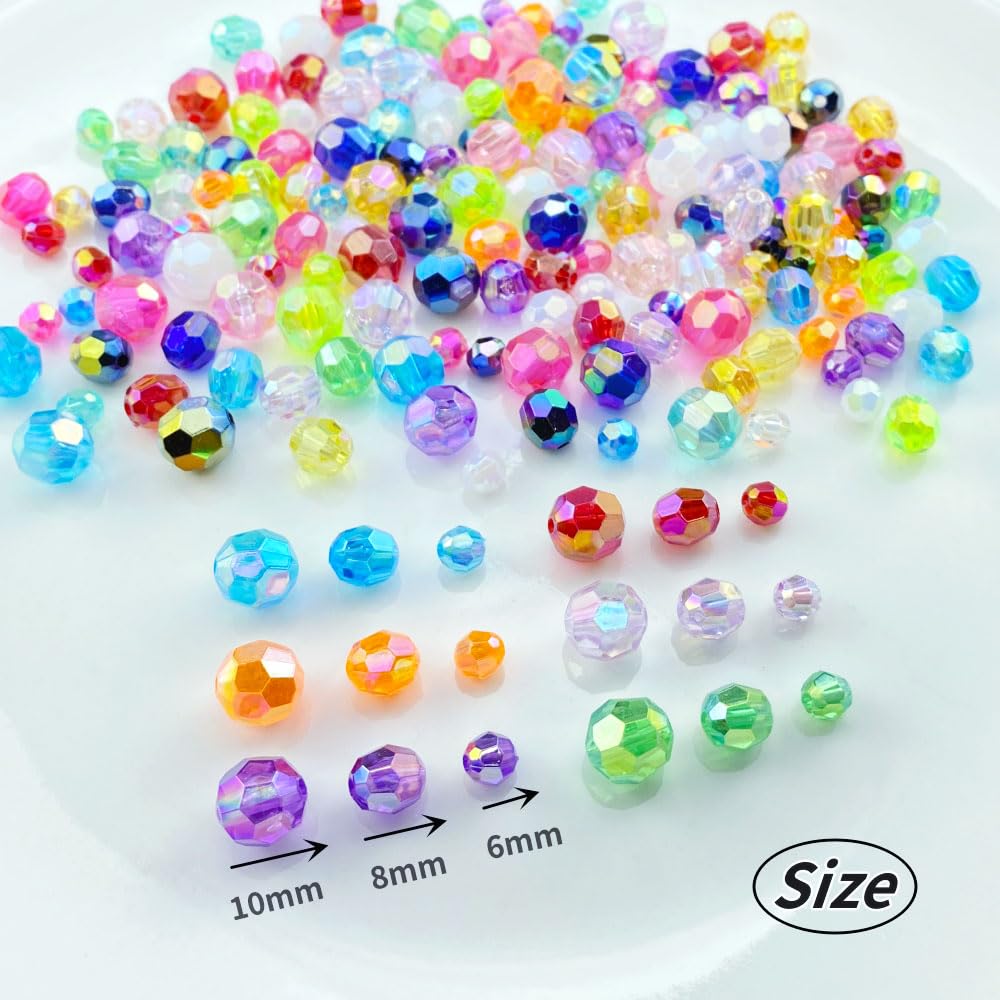 Tingoons 200 PCS 10mm Acrylic Faceted Spacer Beads AB Color Glossy Round Loose Beads for Jewelry Making Bracelet Necklace Earring Ornament Wind Chimes Key Chains(Light Purple AB)