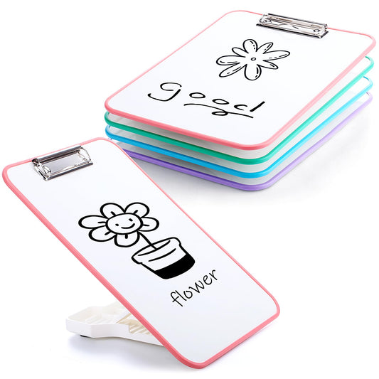Seajan 4 Set Writing Slant Board with Stand, 15°-75° Desktop Whiteboard Dry Erase Clipboard 12x9 Inch Portable Reusable Handwriting Practice Teacher Office Supplies for Reading Drawing Studying