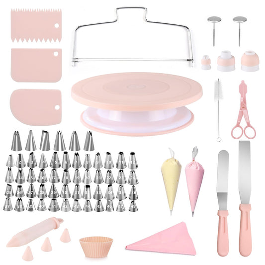 FGASIDYO 107PCS Cake Decorating Kit Includes Revolving cake turntable for decorating, Icing Bags and Tips Set, 2 Spatulas, 3 Cake Scraper, 25 Piping Bags, frosting piping kit, and 3 Coupler for Baking