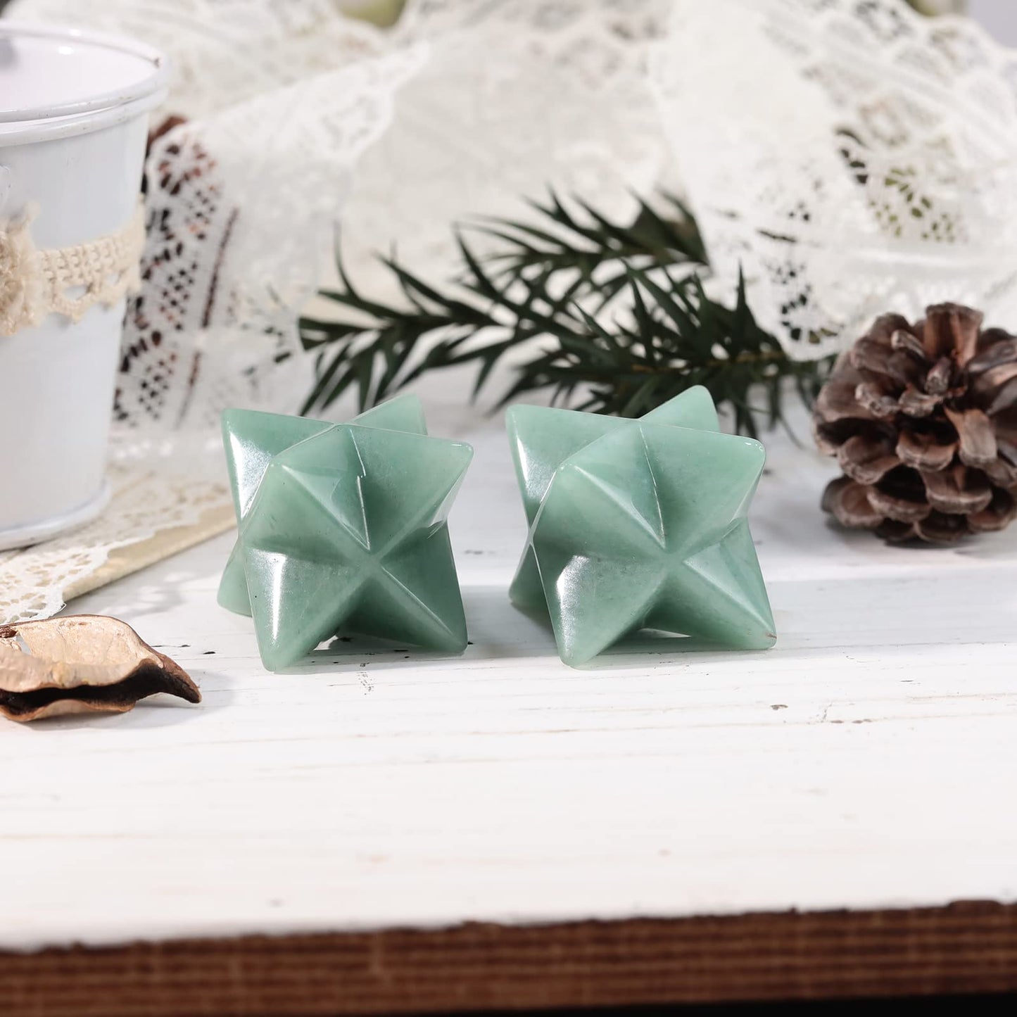 Loveliome Natural Green Aventurine Merkaba Crystal Protection Sacred Meditation Energy Generator Healing Chakra Six-Pointed Star 1 Inch