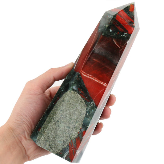 FZBHRO Large Crystal Towers Africa Blood Stone 6 Faceted Quartz Point Obelisk Red Healing Crystal Wand 0.8-1.3 Pound