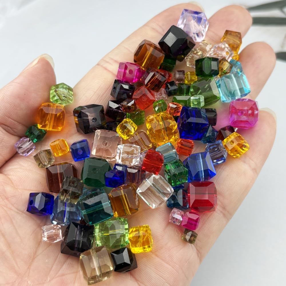 YUEXIGO 100pcs 6mm Cube Crystal Glass Beads for Jewelry Making Faceted Square Crystal Glass Bead Spacer Beads Loose Beads for Bracelet Earring Necklace DIY Craft(OrangeRed)
