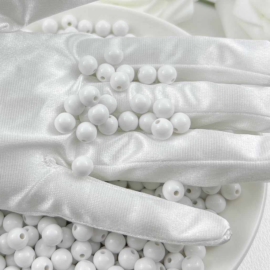 Mulutoo 200Pieces 10MM Acrylic Round Beads Round Acrylic Balls Chunky Beads Smooth Spacer Plastic Pastel Beads Craft Beads for Necklace and Bracelet Making Crafting Supplies(176-white)