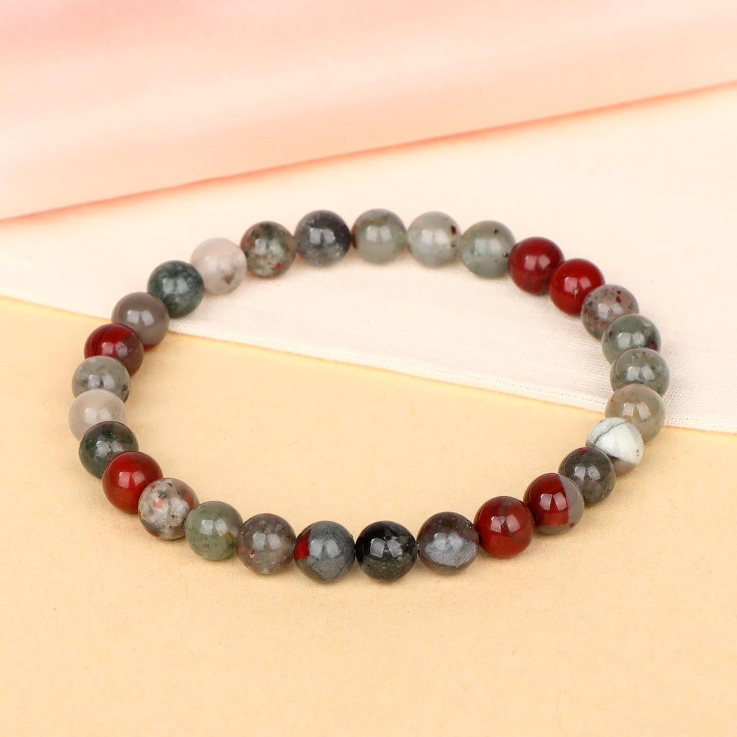 LPBeads Handmade Natural Gemstone Stretch Elastic 6mm African Bloodstone Bracelet Healing Crystal Round Stone Beads Jewelry Gifts for Women Men