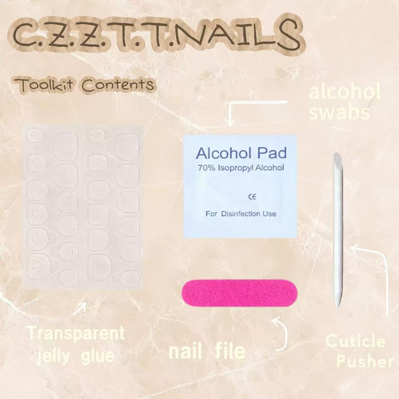 C.Z.Z.T.T.NAILS Press On Nails, 24 Pieces, Brown Gradient with Butterfly Design, Rose Gold Glitter, Almond Shaped, Shimmery Finish, DIY Party Nail Kit, Reusable Artificial Nails with Jelly Glue