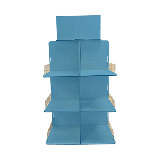 Versatile 4-Sided Rotating Display Stand for Candy, Snacks, Jams, Produce and More - Ideal for Craft Shows, Farmers Markets, and Retail Stores - 12 Shelves, Heavy-Duty Design, Easy Setup (Blue)