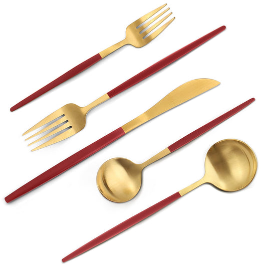 VANVRO Matte Red Gold Silverware Set, 20-Piece Stainless Steel Flatware Set, Satin Finish tableware Cutlery Set, Service for 4, Home and Restaurant, Dishwasher Safe