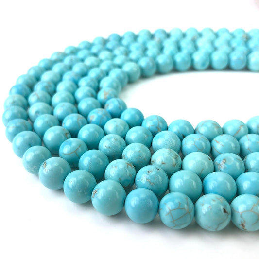 10mm Blue Turquoise Beads Round Gemstone Loose Beads for Jewelry Making (38-40pcs/strand)