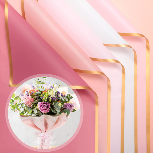 Fainne 100 Sheet Flower Wrapping Paper Bouquets Floral Wrapping Paper Bulk Waterproof Korean Florist Bouquet Supplies Gift for Mother's Day Graduation Wedding, 22.8x22.8 Inch, 5 Colors(Elegant Colors)