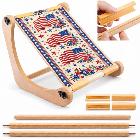 Embroidery Table Stand for Lap or Tabletop, Hands-Free Wooden Needlepoint Holder with 2 Pole Sets for Cross Stitch, Sewing and Needlework