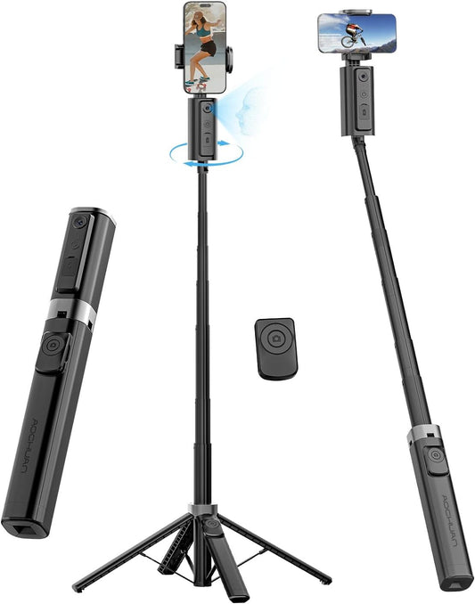 AOCHUAN Android,57'' 360 M3 Face Tracking Tripod for iPhone & Expandable Rotation Selfie Stick that Follows Your