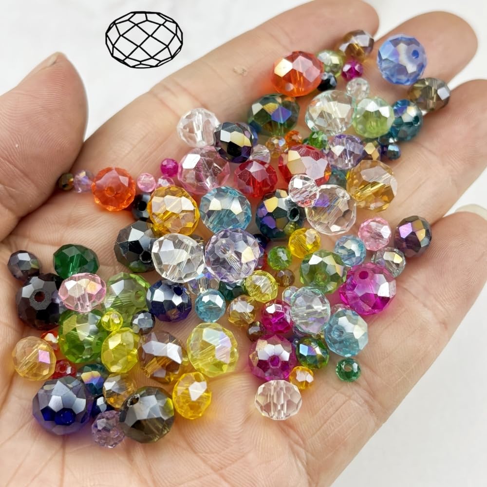 YHYPOCI 50pcs 10mm Crystal Glass Beads for Crafts Faceted Rondelle Glass Beads for Jewelry Making Crystal Spacer Beads for Necklaces Bracelets Earrings DIY Craft(Dark Blue AB)
