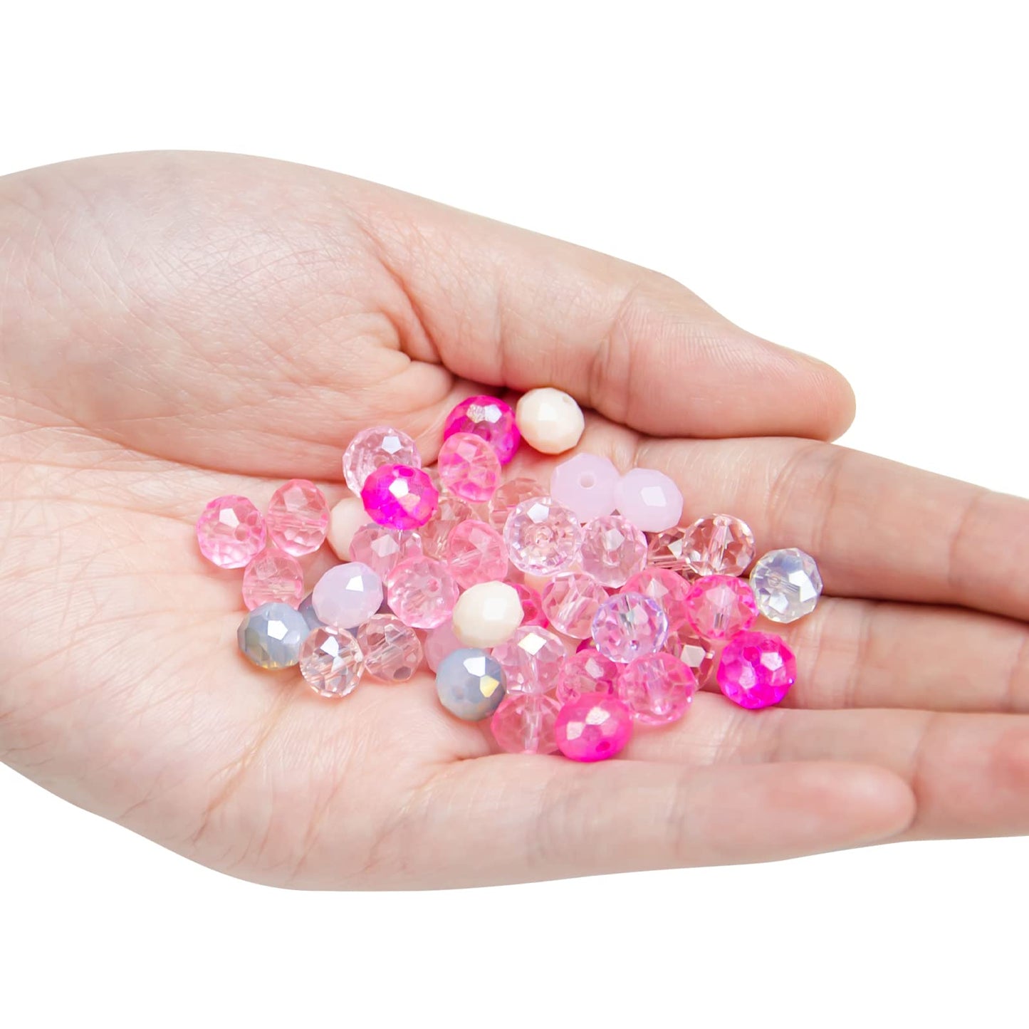 Niziky 100PCS Crystal Glass Beads for Jewelry Making, 8mm Multicolor Pink Faceted Rondelle Glass Beads with Hole, Crystal Briolette Spacer Bead for Jewelry Bracrlet Making Crafts Projects