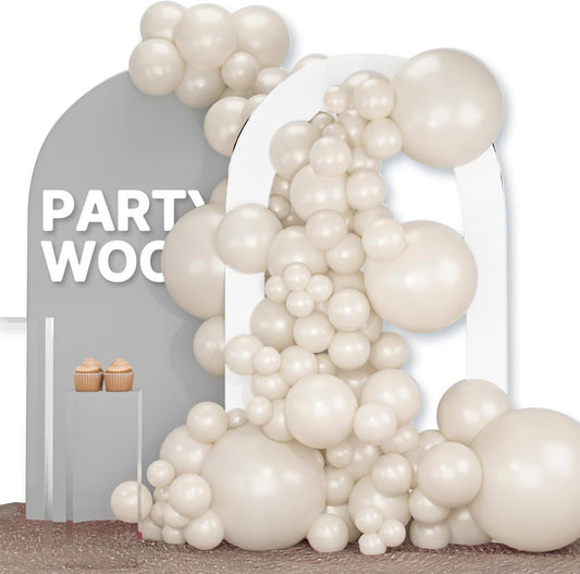 PartyWoo White Sand Balloons - 120pcs Assorted Sizes for Elegant Wedding & Baby Shower Decor | Off White, Beige, Cream, Ivory