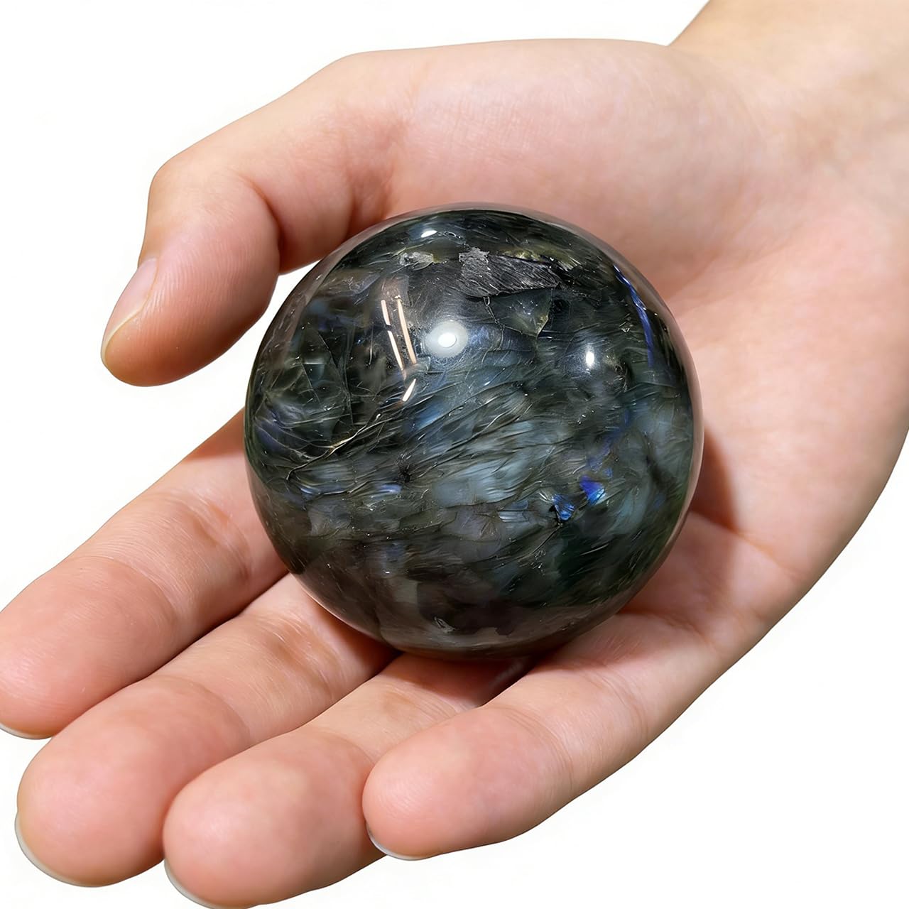 AierCrystal Natural Stone Crystal Sphere Feng Shui Home Decoration Ball Positive Energy Scrying Orb for Meditation Tool for Spiritual Space Purification Globe Diameter 4-5cm Labradorite Sphere