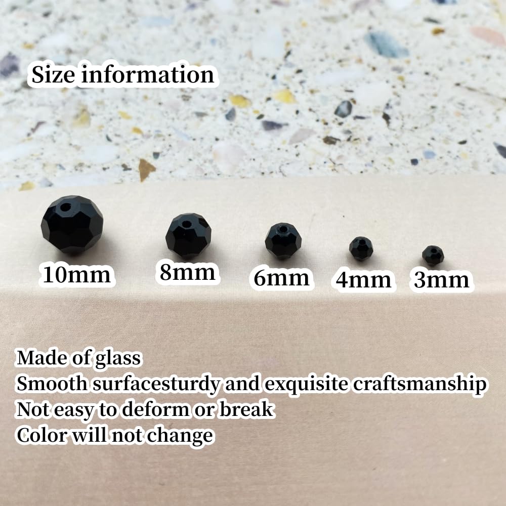 Xinhongo Crystal Glass Beads 500 Pieces 3mm Round Faceted Glass Spacer Beads for Jewelry Making Bracelet Earring Necklace DIY Craft Supplies(Black)