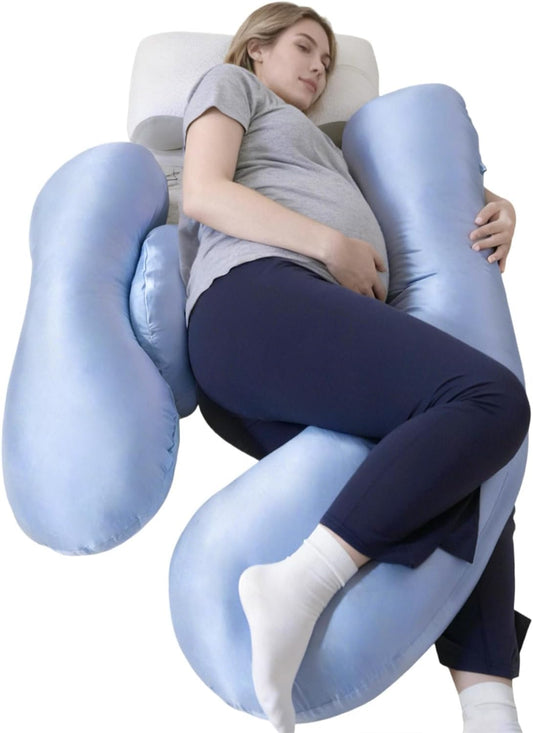 Skiennix Pregnancy Pillow - Adjustable H-Shaped Full Body Support for Side Sleeping | Cooling Cover (Blue)