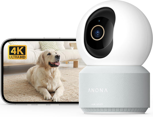 Anona 4K 360 2.4G/5G 6, Pano UHD Indoor Camera, Pet/Dog/Baby Security Camera with Phone App, Pan-Tilt, Dual-Band Wi-Fi