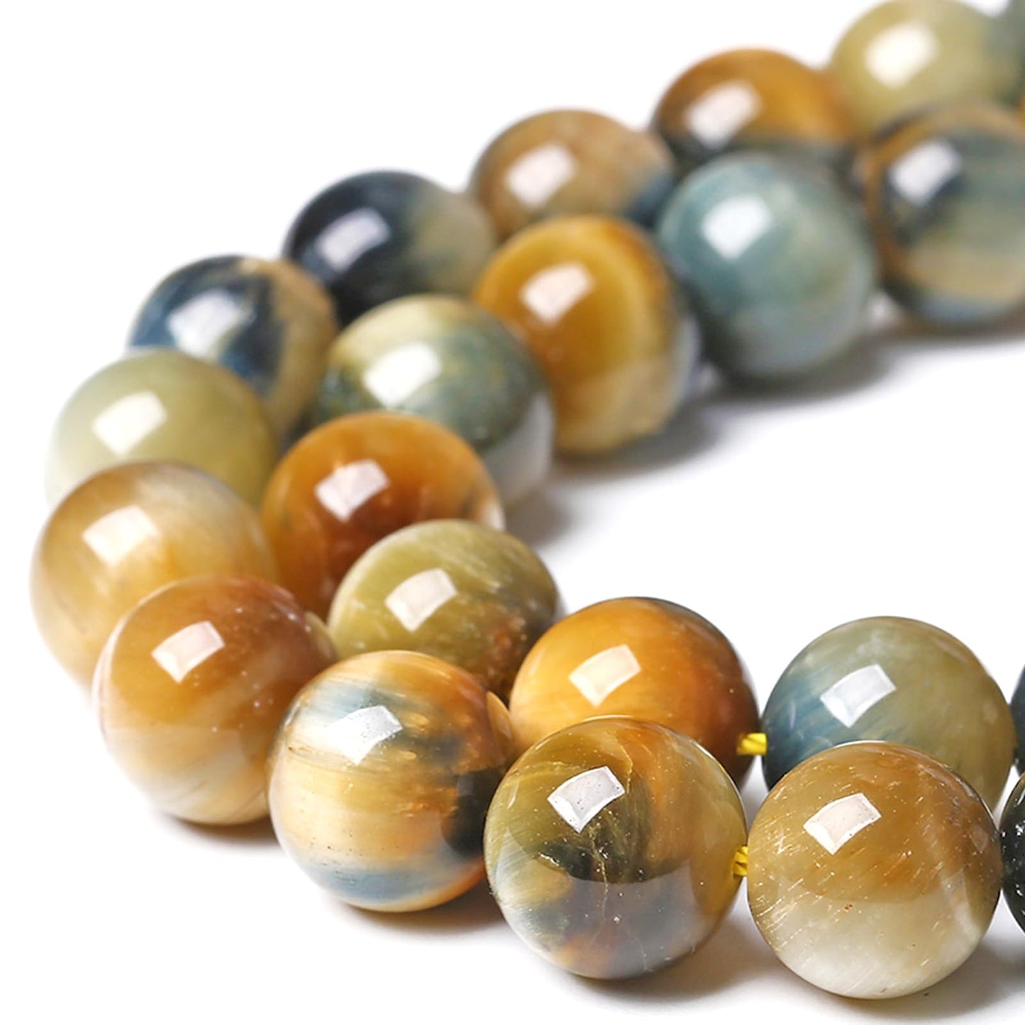 12MM Dream Blue Tiger Eye Stone Beads Natural Gemstone Round Loose Beads for Jewelry Making Bracelet Necklace 32pcs 15"