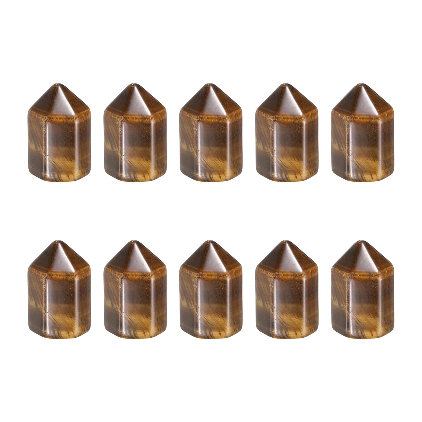 MECCANIXITY Crystals Wands Tiger's Eye Hexagonal Faceted Single Points Towers Pocket Polished Stone Bulk for Energy Chakra Meditation Crystal Healing, 15 x 25mm (Yellow),5Pcs