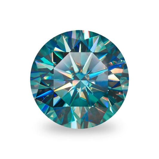GIGAJEWE Moissanite Blue Green Color Loose Stone 8.0mm 2.0ct VVS1 Round Excellent Cut Gemstones For Jewelry Making With GRA Certificate