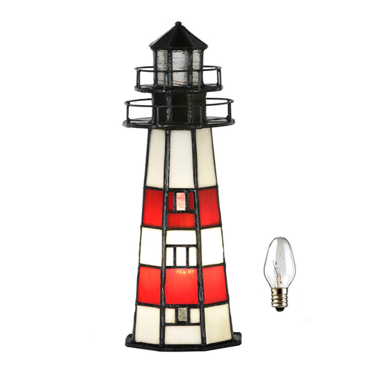 HomeBeauty A0016 Tiffany Lighthouse Lamp Stained Glass Accent Table lamp Night Light for Home Decoration, Bulb Included (RED)