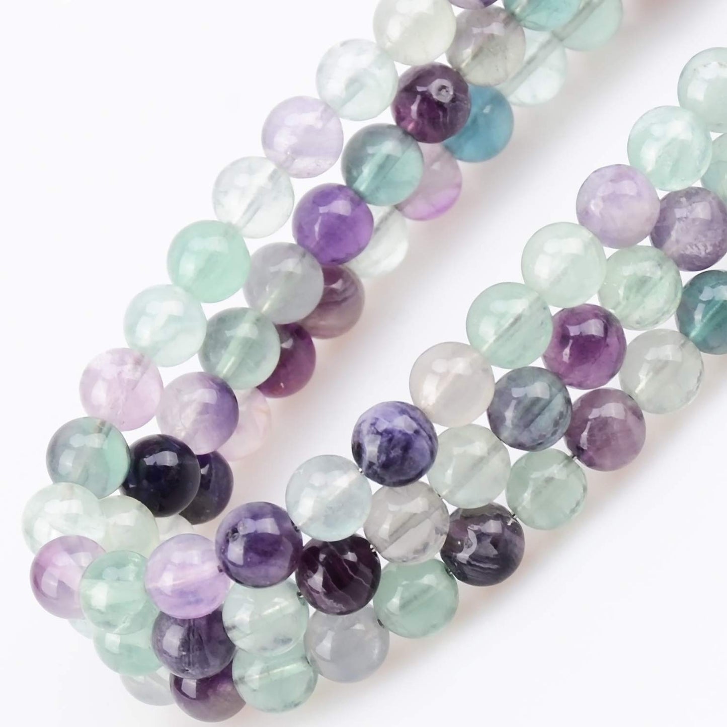 100Pcs Natural Crystal Beads Stone Gemstone Round Loose Energy Healing Beads with Free Crystal Stretch Cord for Jewelry Making (Flourite, 8MM)