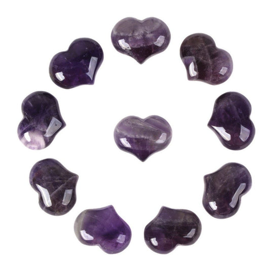 Natural Amethyst Gemstone Healing Crystal 1 inch Mini Puffy Heart Pocket Stone Iron Gift Box (Pack of 10)