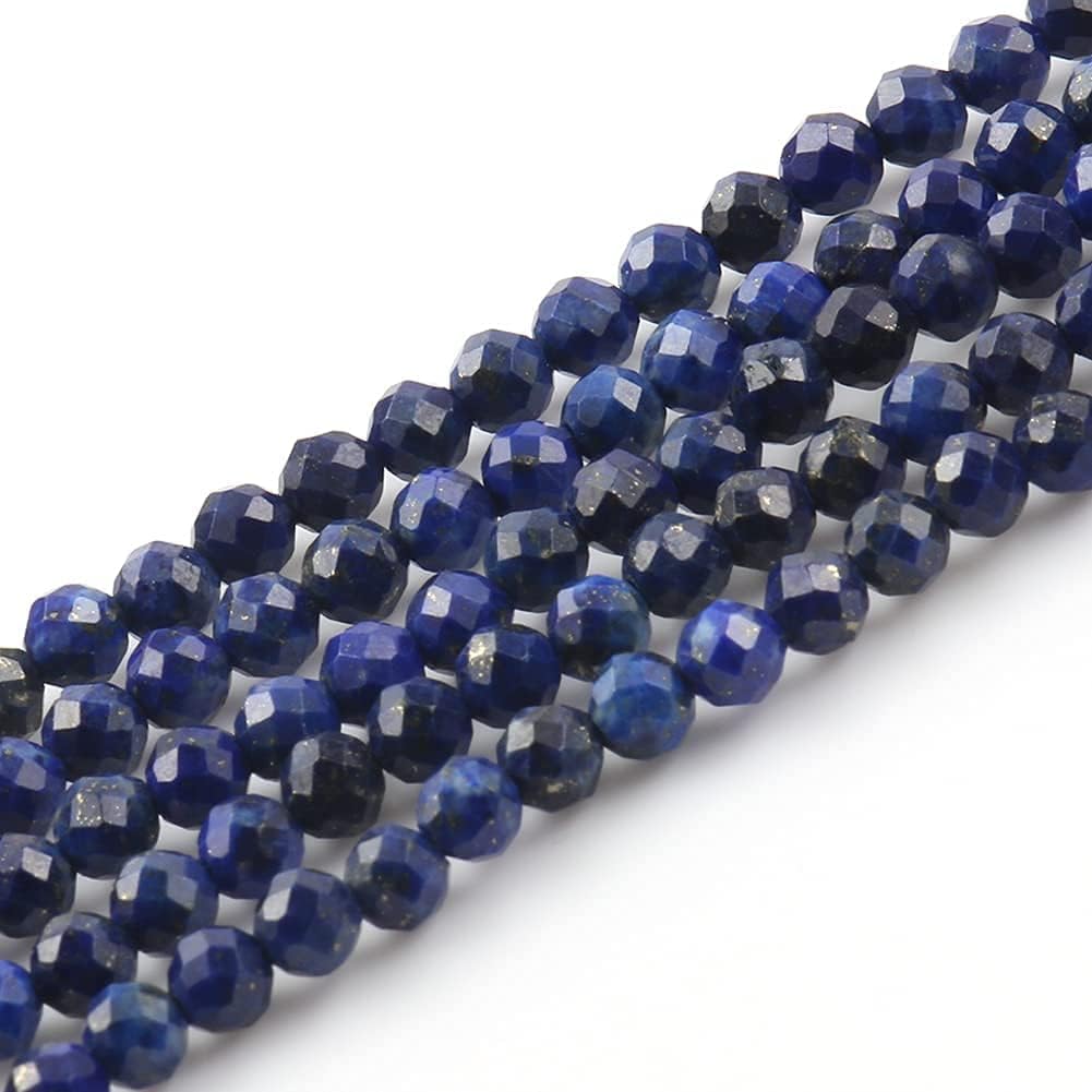 Song Xi 90pcs 4mm Natural Dark Lapis Lazuli Gemstone Beads Faceted Round Loose Stone Beads for Jewelry Making (1 Strand)