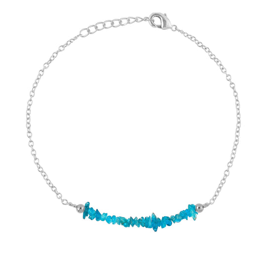 Gemimpression Handmade Neon Apatite Chips Bar Bracelet – Natural Energy Healing Crystals – Silver Plated Adjustable 8 Inch Chain – Christmas Gift