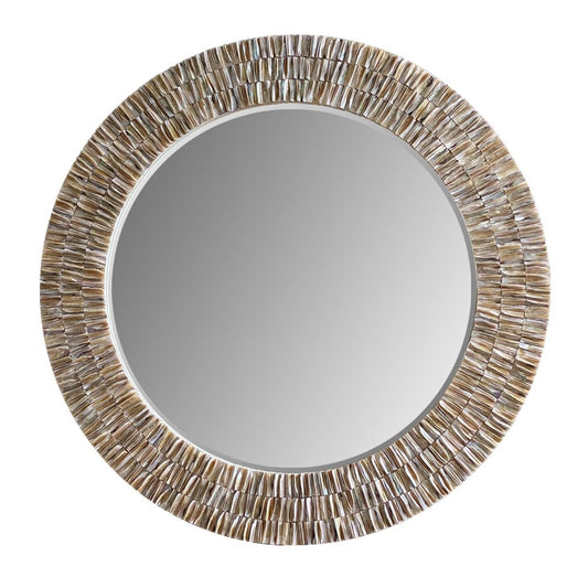 ARTECORS 31.5inch Round Capiz Shell Mirror Handmade Circle Mosaic Pearl Wall Art for Corridor,Living Rooms,Bedrooms wall Decor Framed Wall Mirror