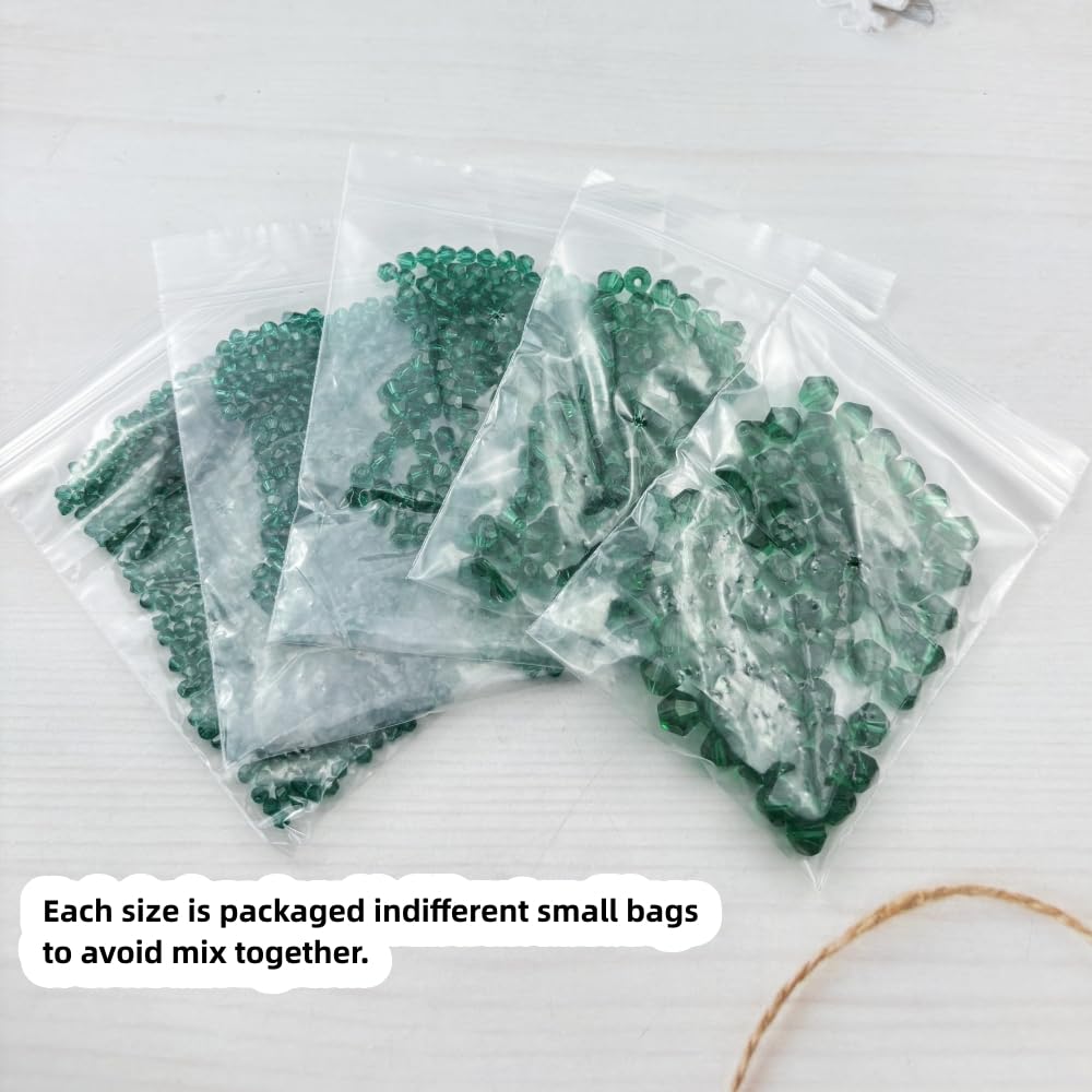 Pinhoollgo 1310pcs Bicone Crystal Glass Beads 2mm 3mm 4mm 6mm 8mm Faceted Crystal Spacer Beads for Bracelets Necklace Pendants Earrings DIY Jewelry Craft Making(Peacock Green)