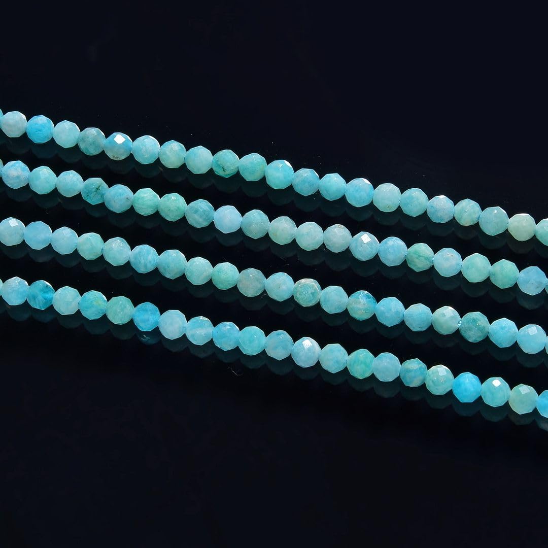 Adabele 15 Inch Natural Blue Amazonite Healing Gemstone 3mm (0.12 Inch) Tiny Small Faceted Round Loose Beads Stone Spacer (125-135pcs) for Craft Jewelry Making GK3-9