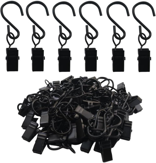 Skiennix Stainless Steel S Hooks | Versatile Curtain Clips for Hanging Lights & Decorations | 2.4 Inch, Black, 40 Pcs