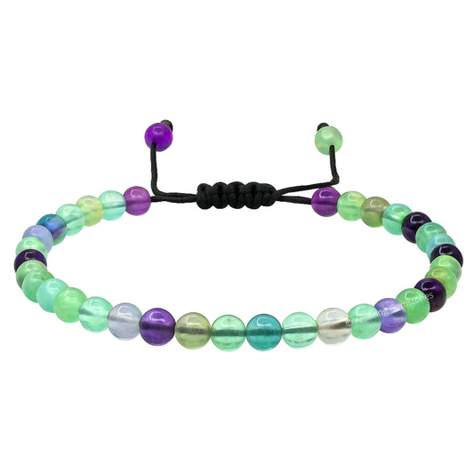 Amazing Gemstone Multi Fluorite Anklet Ankle Bracelets for Women - Waterproof Beaded Healing Crystal Anklets, Plus Size Chakra Gemstone Bead Anklet (Stretchy Adjustable - Plain)