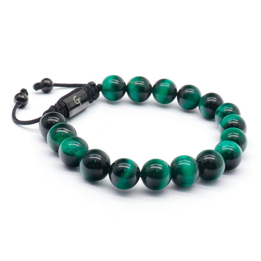 2 PIECE SET - Men's Beaded Bracelet And Flatbead Bracelet | Gift for Men | One Size Fits All | Used for Its Grounding Effects | 100% Natural | Adjustable Bracelet for Men with Gemstones (Green)