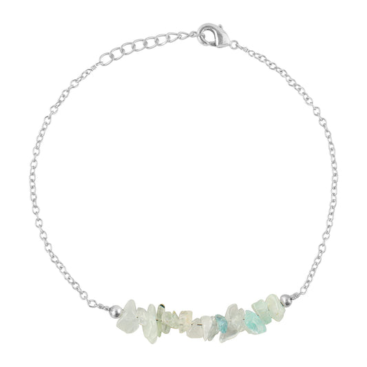 Gemimpression Handmade Aquamarine Chips Bar Bracelet – Natural Energy Healing Crystals – Silver Plated Adjustable 8 Inch Chain – Christmas Gift