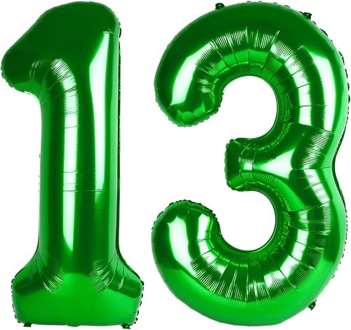 Large Dark Green Number 13 Balloon by [Brand Name] - 40 Inch Foil Party Decoration for Birthdays & Events