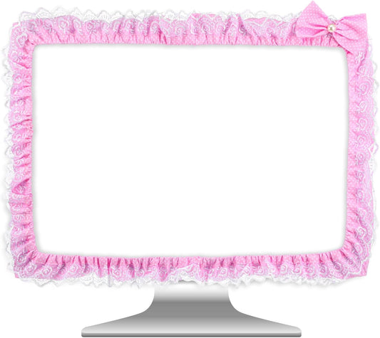 Yuanchu 23"-27" Lovely Computer Monitor Cover, Cute Bow-knot Dust Protector Pink TV Screen Monitor Decoration Dust