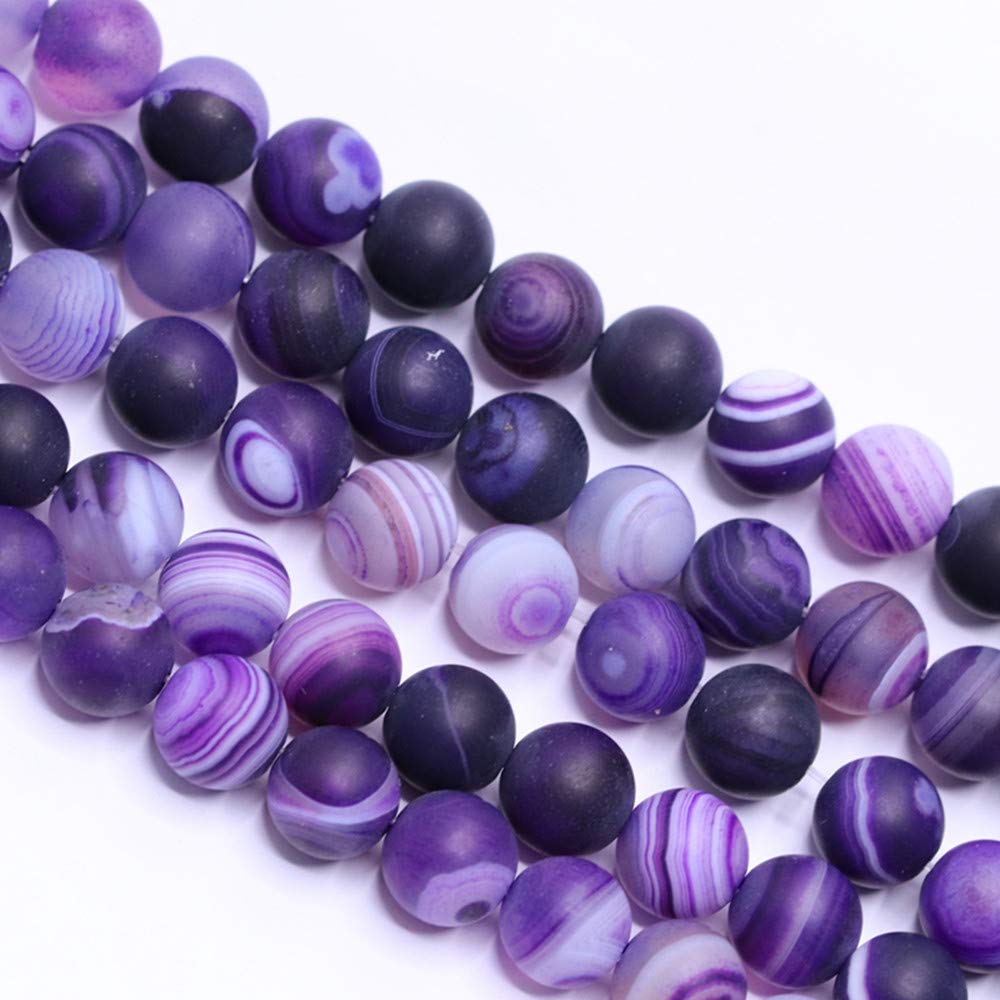PLTbeads Gorgeous Purple Stripe Agate Natural Gemstone Loose Beads 8mm Matte Round Approxi 15 inch DIY Bracelet Necklace for Jewelry Making