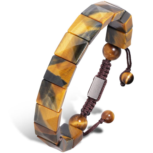 GALKCRST Tiger Eye Bracelet Men, Natural Yellow and Blue Stone Beads, Balance and Protection Tiger Eye Energy Stone, Handmade Crystal Bracelet with Premium Jewelry Box, Gift for Him