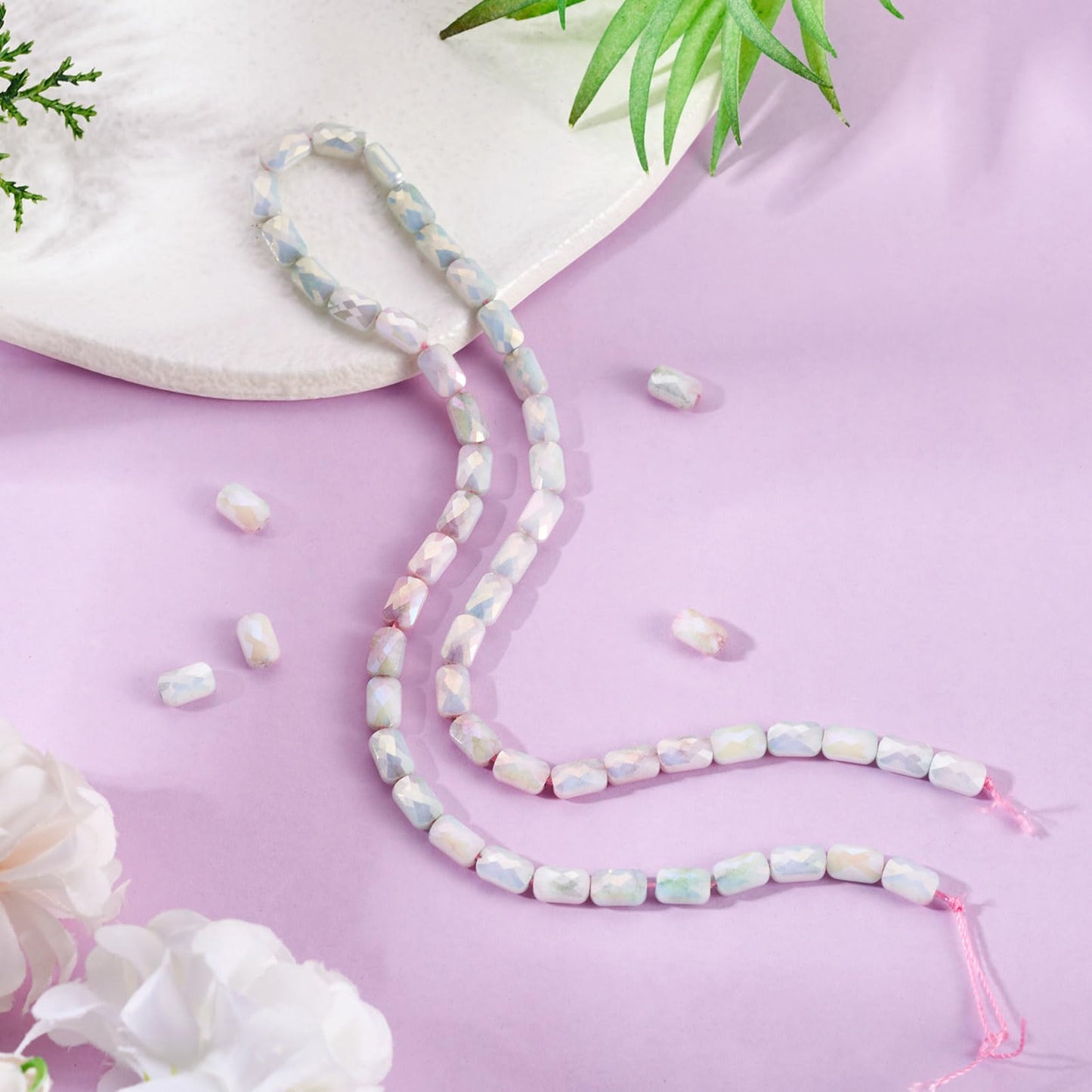 Elecrelive 55Pcs Rectangle Glass Beads Faceted Crystal Beads Colorful Imitation Jade Gems for Bracelet Necklace Jewelry Making