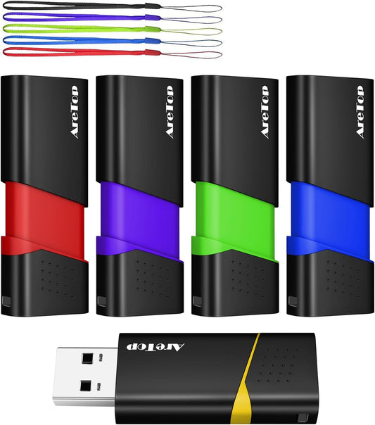 AreTop 8GB 5 Pack FAT32 8GB 5 Pack Flash Drive Thumb Drives Slide Retractable USB Drives Memory Sticks for Data Storage