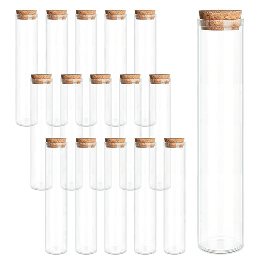 16-Pack 30ml (1.01 oz) Glass Bottles & Test Tubes with Cork Stoppers – for Spell Jars, Spice Storage, DIY Favors, Travel Memories, Plant Propagation – Empty Recyclable Containers for Crafts, Kitchen