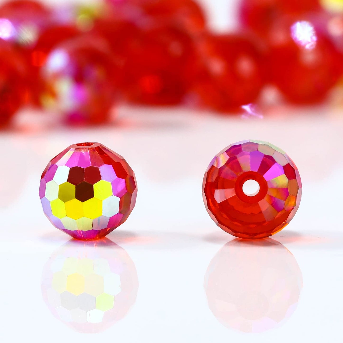 Dowarm 100PCS 8MM Crystal Glass Beads for Jewelry Making, Red/Siam AB Faceted Crystal Beads for Crafts Bracelet Wind Chimes Suncatcher, #5003 Rondelle Spacer Beads, Loose Gemstones