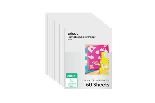 Cricut Sticker Paper (50 White Sheets, 8.5x11), Printable Stickers For Inkjet Printers - Works with Joy Xtra, Explore, & Maker Machines