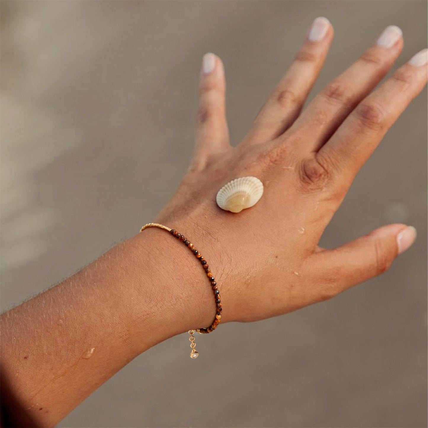 MYEARS Women Beaded Bracelet Gold Gemstone Tiger's Eye 14K Simple Dainty Handmade Chain Everyday Boho Beach Jewelry